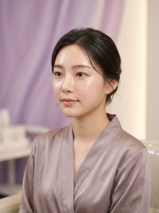 긴 머리를 넘긴 20대 여성 모델 일러스트, 곧은 콧대