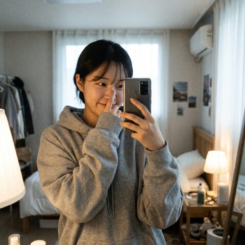 거울 앞에서 찍은 셀피 일러스트