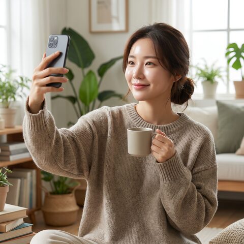 집 안에서 찍은 셀피 일러스트
