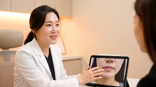 입술 라인 진단을 설명하는 의사 일러