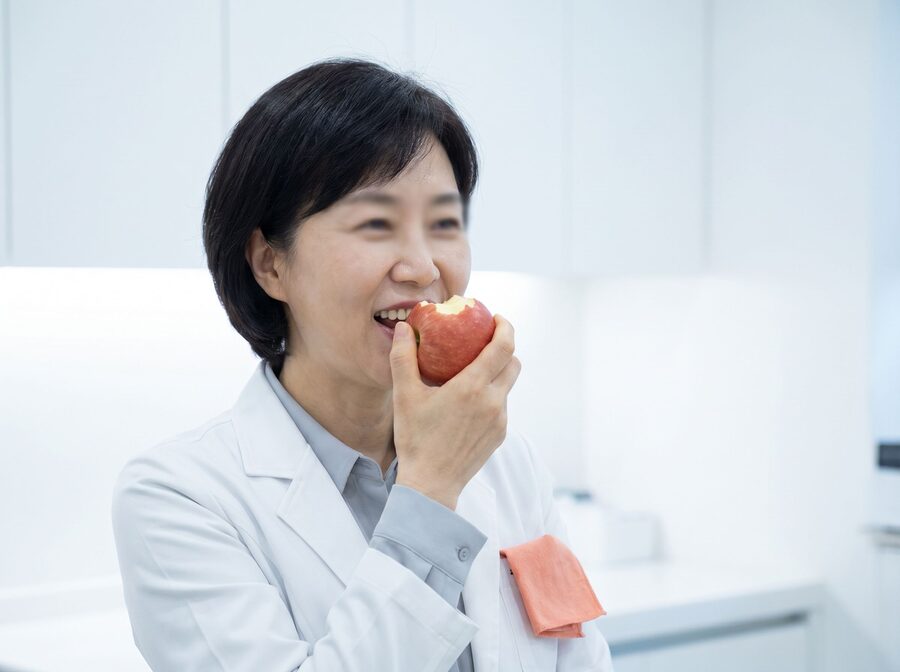 사과를 베어무는 환자 예시 이미지